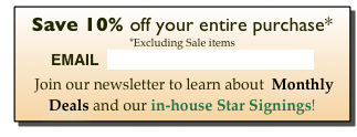 Save 10% off your entire purchase* 
*Excluding Sale items
EMAIL  contact@cuckoos-nest.com    

 Join our newsletter to learn about  Monthly Deals and our in-house Star Signings!